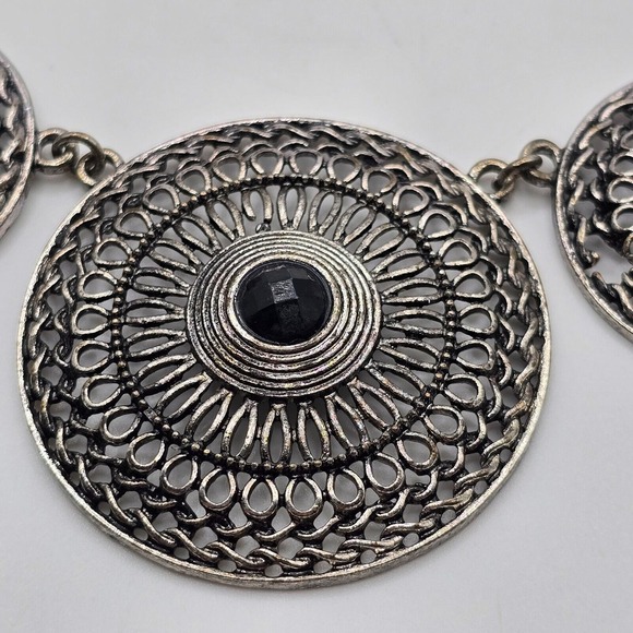 Boho Statement Necklace Silver Tone Mandala Womens Fashion Jewelry - Picture 2 of 7
